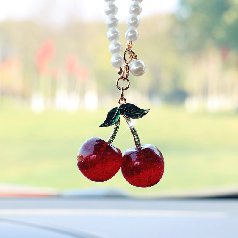 Car Accessories Mirror Hanging - Modische Kirsch-Auto-Innendekorationen, Kreative und Filigrane Perlen-Frucht-Anhänger,