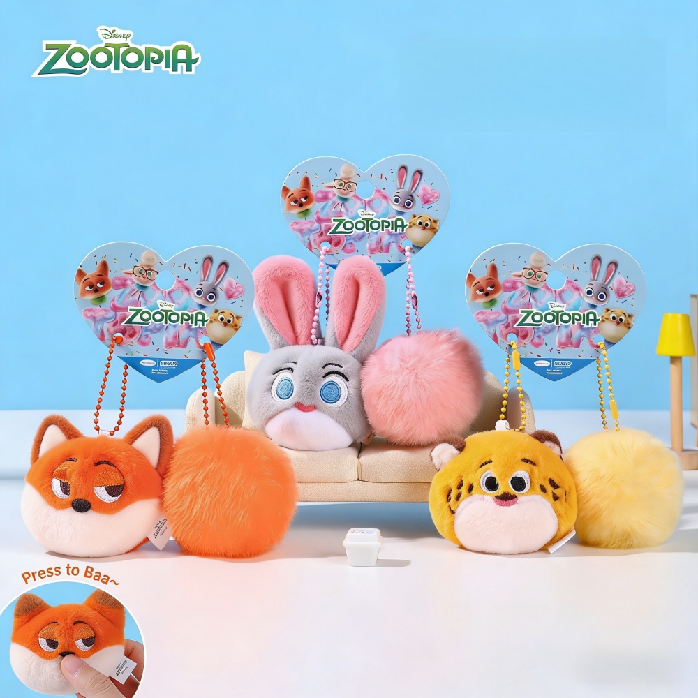 Car Accessories Mirror Hanging - Original Disney Zootopia Pom Ball Plüsch-Charakter-Taschenanhänger,