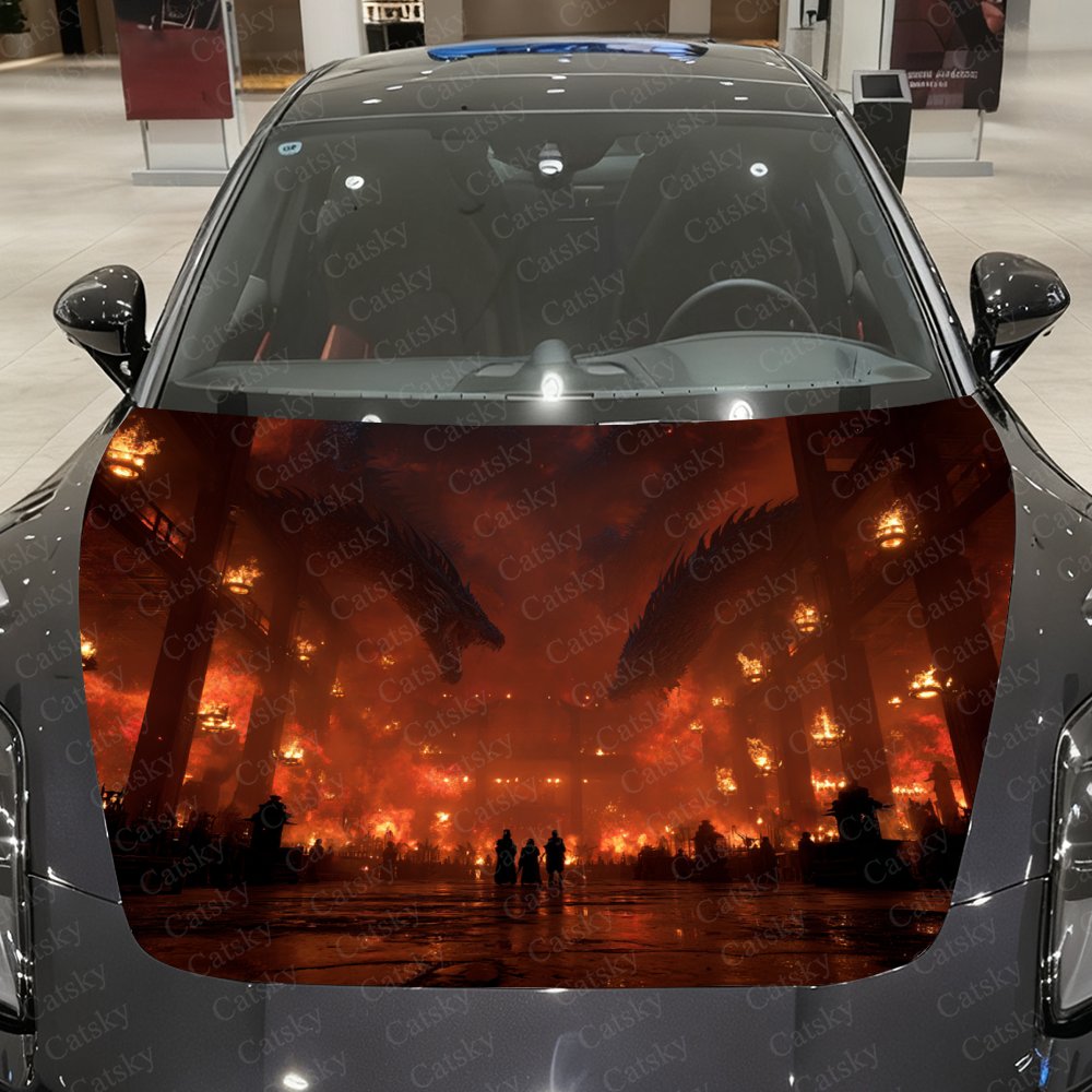 Car Accessories Gift Ideas - Flame Dragon Autohaubenaufkleber – selbstklebendes wasserdichtes