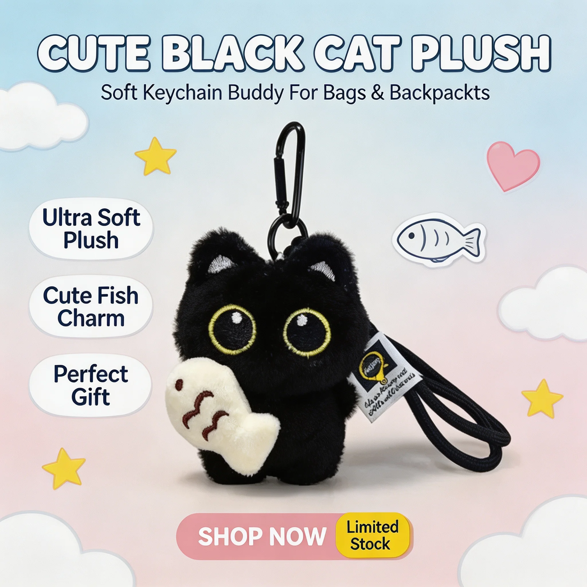 Car Accessories Mirror Hanging - Coole Plüsch-Schwarze Katze Rückspiegel-Anhänger Dekoration Niedlicher
